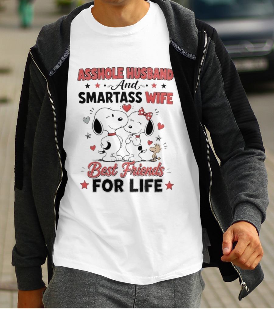 Asshole Husband Smartass Wife Best Friends For Life Peanuts Snoopy Woodstock Kissing T-Shirt