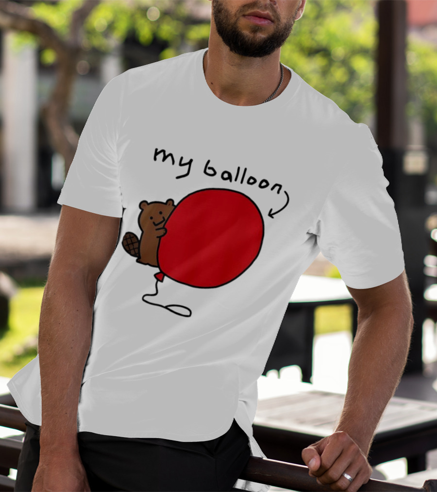 Beaver My Balloon Cartoon Animal Drawing T-Shirt