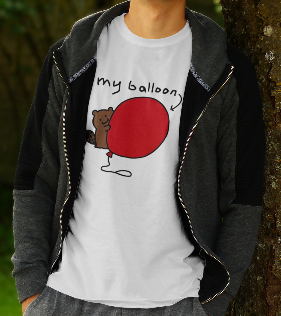 Beaver My Balloon Cartoon Animal Drawing T-Shirt