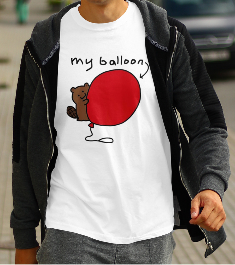Beaver My Balloon Cartoon Animal Drawing T-Shirt