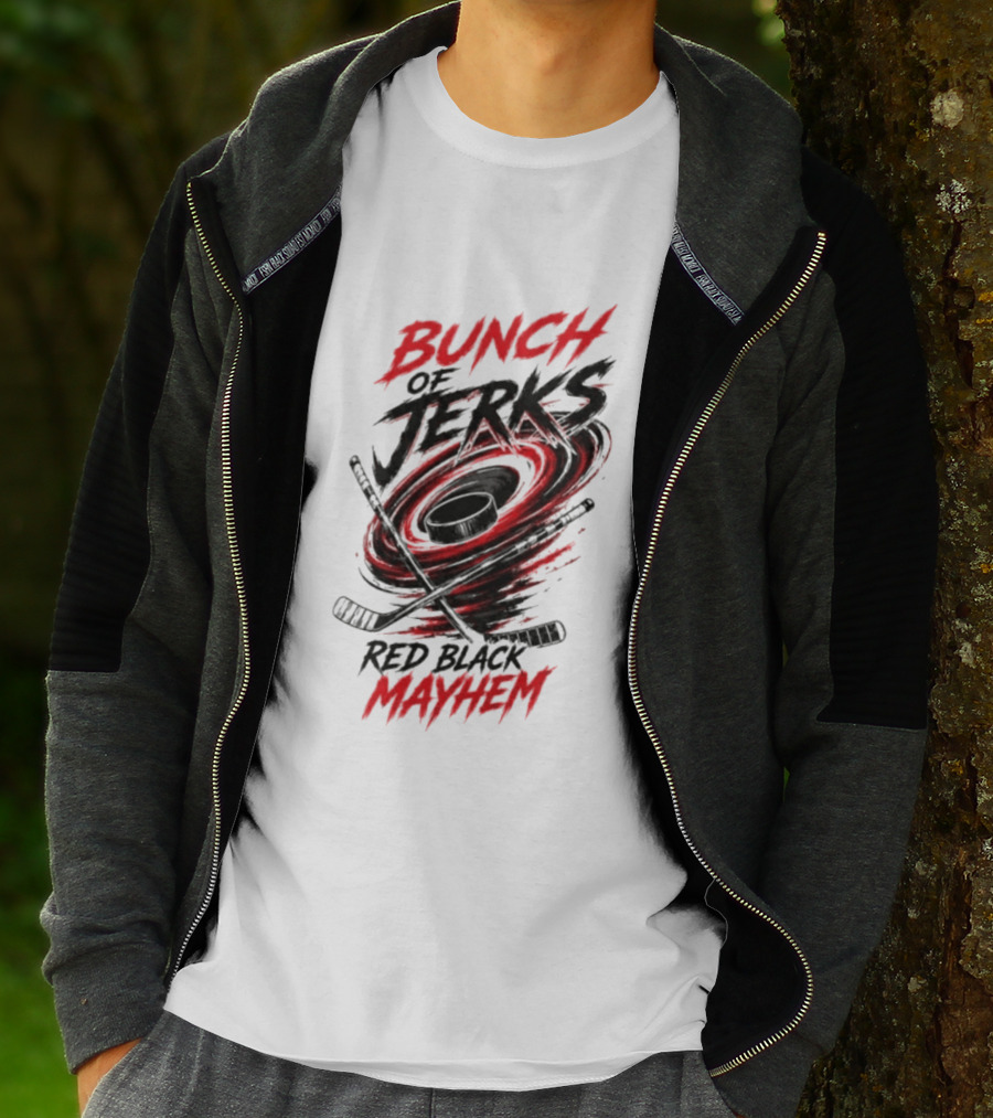 Bunch Of Jerks Red Black Mayhem Hockey T-Shirt