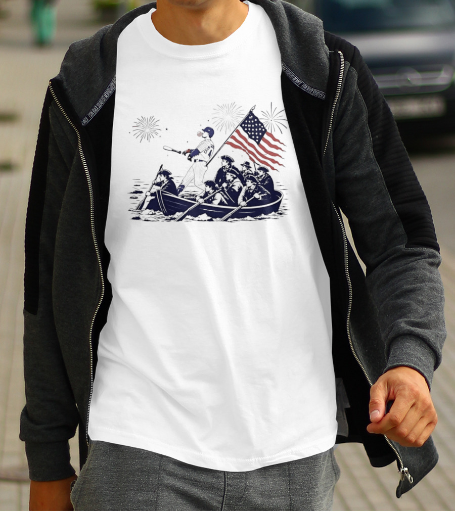 Chicago Cubs Patriotic Mascot With American Flag And Fireworks Scene T-Shirt