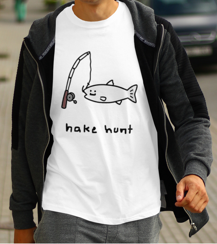 Hake Hunt Fishing Doodle Drawing T-Shirt