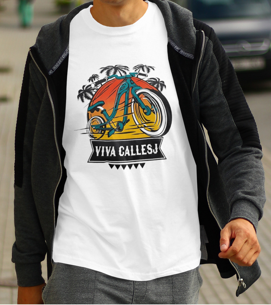 Viva CalleSJ San Jose Bike Tropical Palm Trees T-Shirt