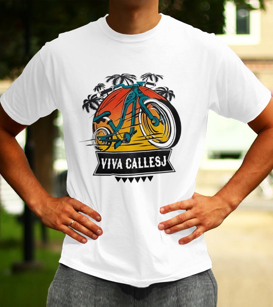 Viva CalleSJ San Jose Bike Tropical Palm Trees T-Shirt