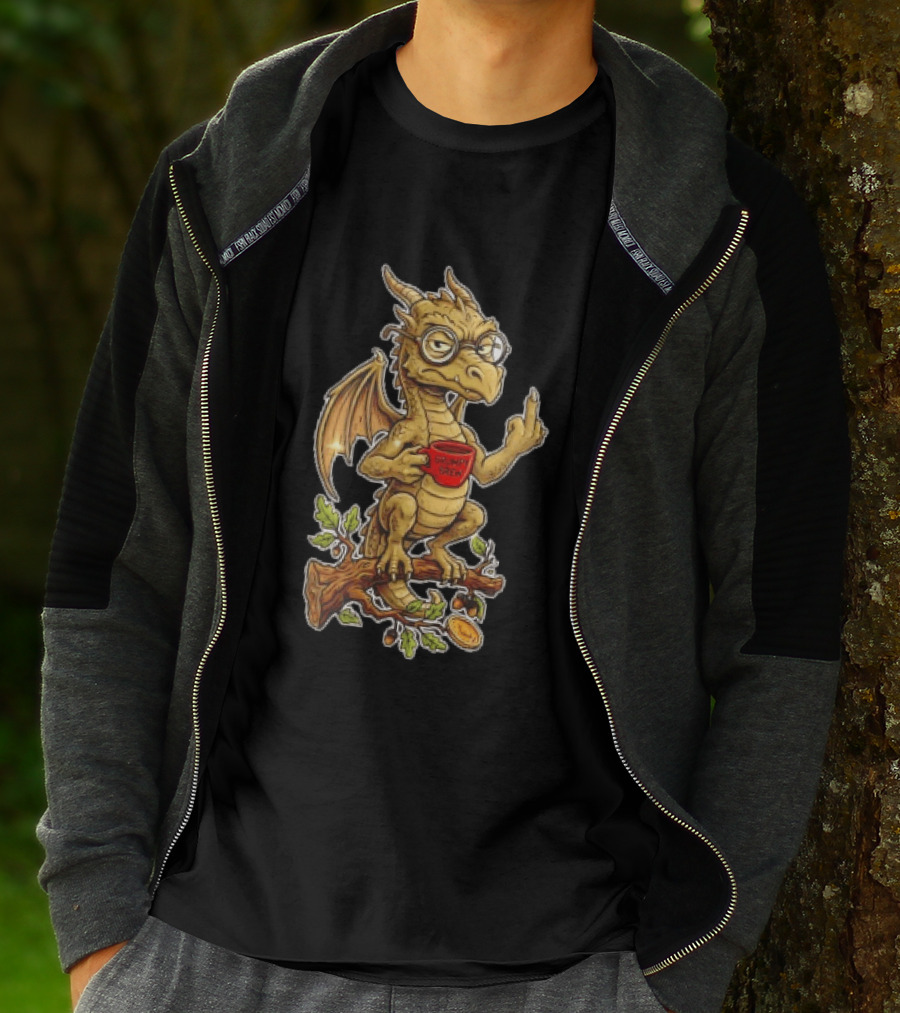 Dragon Coffee Humor It Is Never Too Late To Be What You Want With Funny Middle Finger Gesture T-Shirt
