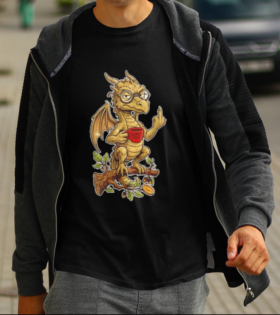 Dragon Coffee Humor It Is Never Too Late To Be What You Want With Funny Middle Finger Gesture T-Shirt