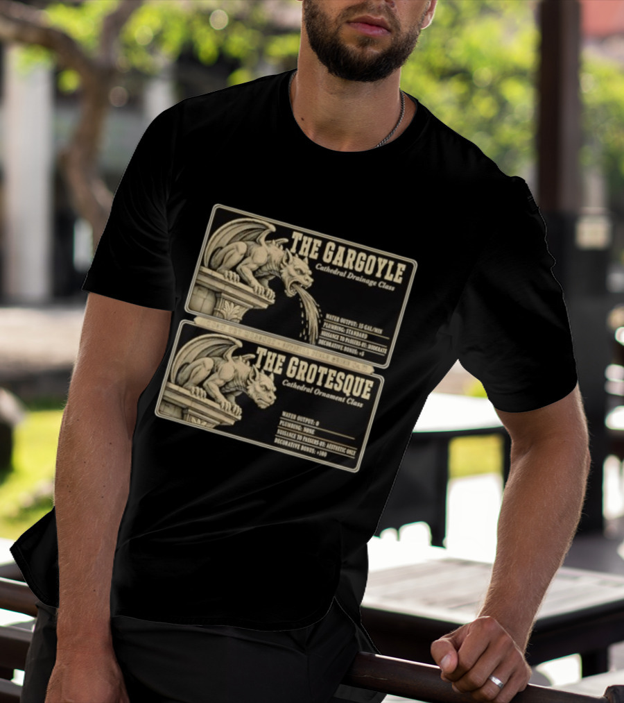 The Gargoyle And Grotesque Cathedral Drainage Ornament Guide Know Thy Masonry Stone Statue T-Shirt