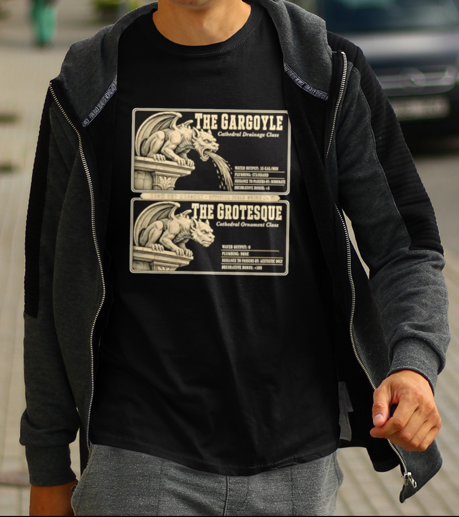 The Gargoyle And Grotesque Cathedral Drainage Ornament Guide Know Thy Masonry Stone Statue T-Shirt