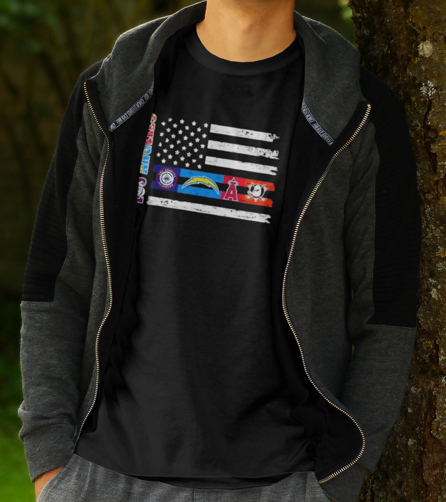 Los Angeles Clippers Chargers Angels Ducks USA Flag Independence Day T-Shirt