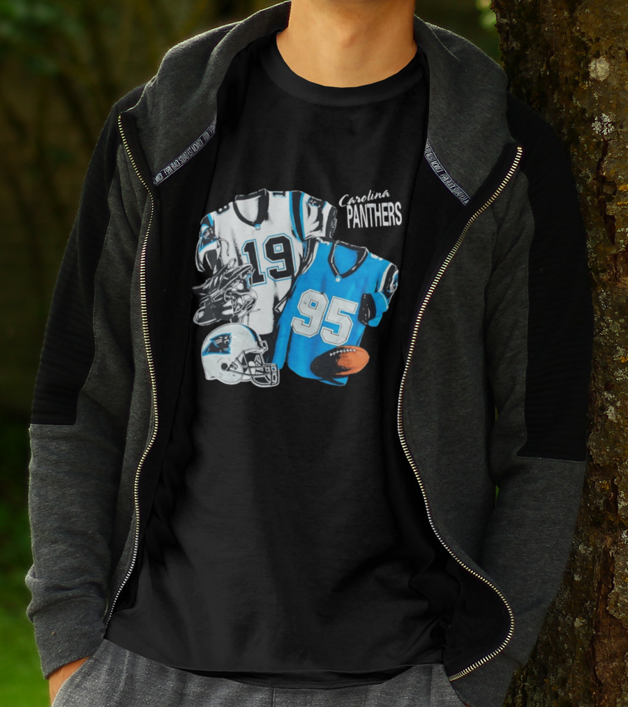 Carolina Panthers 19 95 Jerseys And Helmet With Football T-Shirt