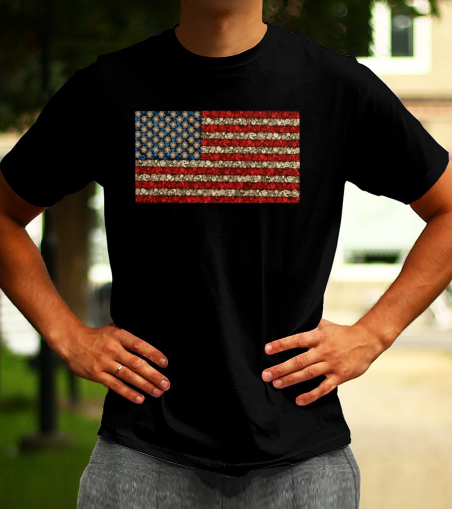Science And Math American Flag With Molecular Structures And Atom T-Shirt