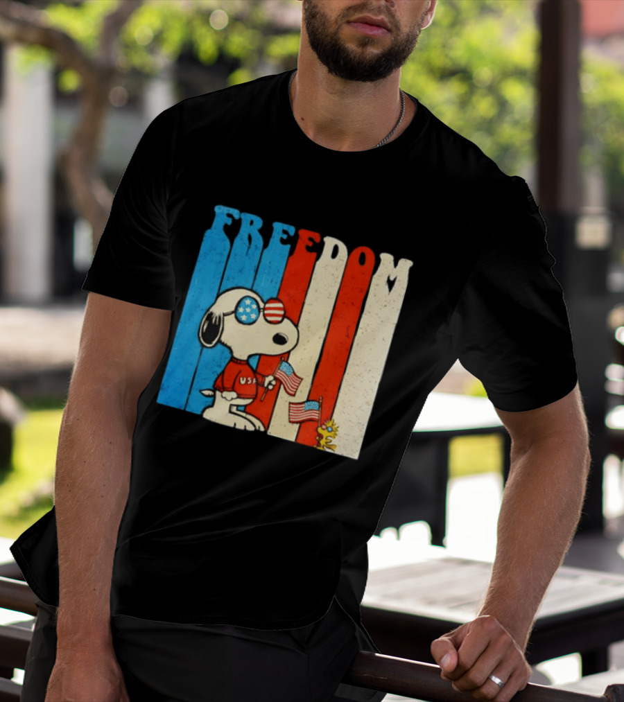 Freedom Snoopy Woodstock Peanuts USA 250th Anniversary Patriotic Celebration T-Shirt
