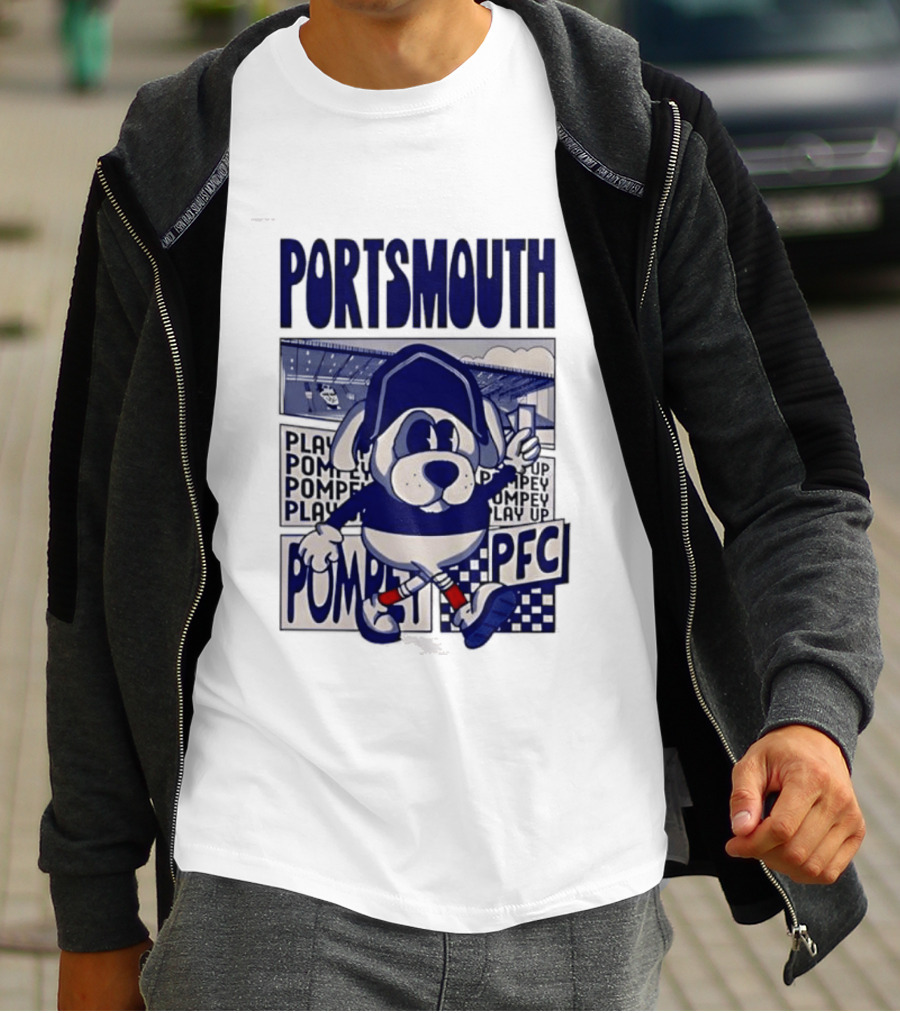 Portsmouth Football Club Play Up Pompey PFC Stadium Cartoon T-Shirt