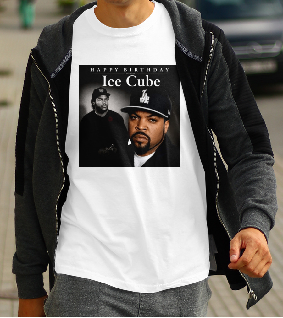 Happy Birthday Ice Cube LA Cap Black And White Portraits T-Shirt