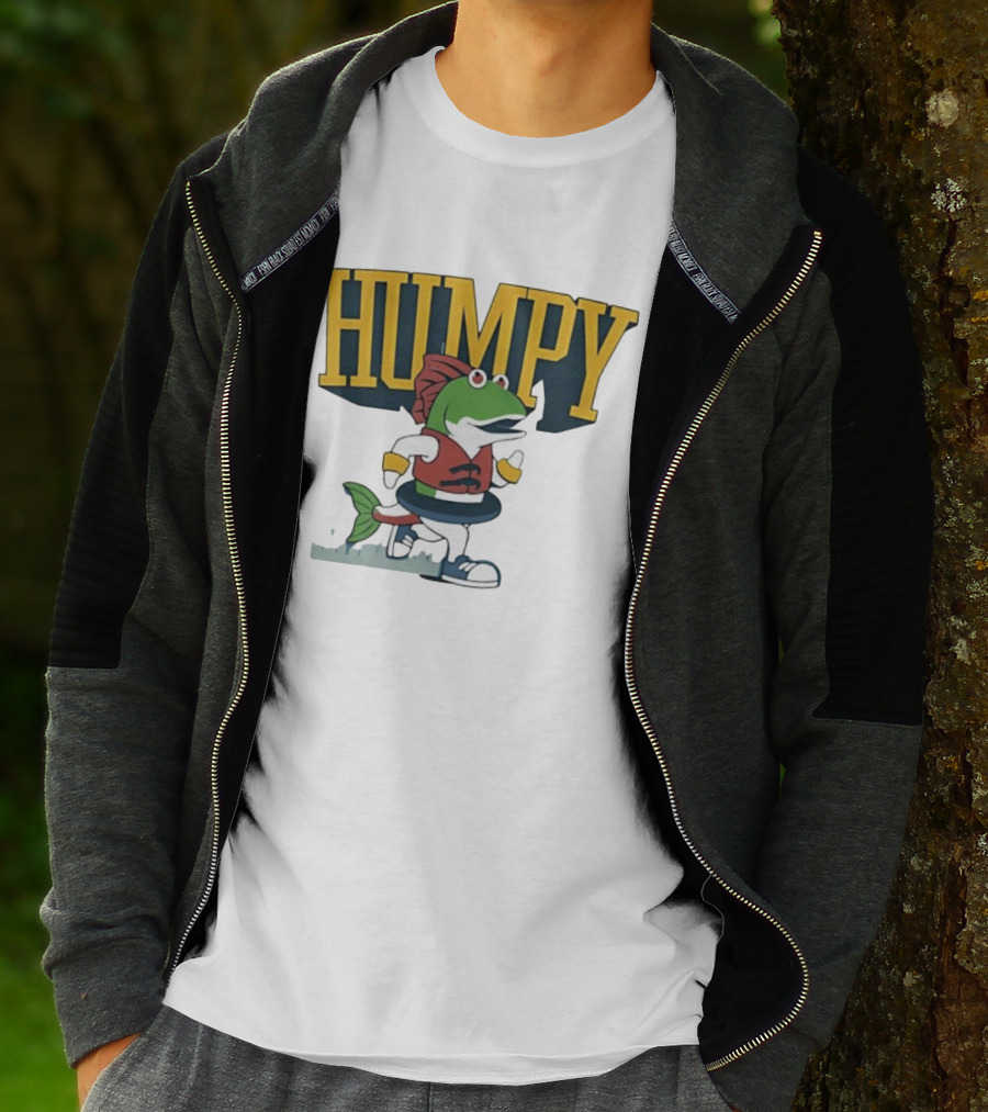 Humpy Running Fish With Life Vest Tube Humor T-Shirt