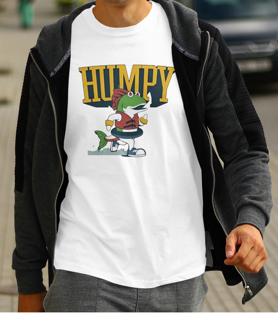 Humpy Running Fish With Life Vest Tube Humor T-Shirt