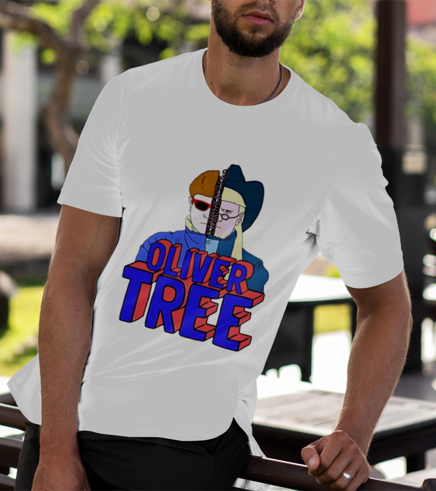 Oliver Tree Split Face Cowboy And Bowl Cut Red Blue T-Shirt