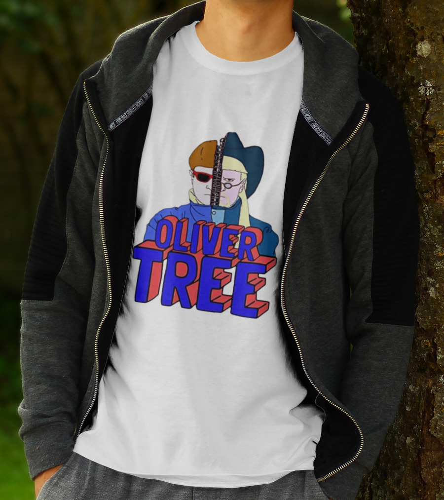Oliver Tree Split Face Cowboy And Bowl Cut Red Blue T-Shirt