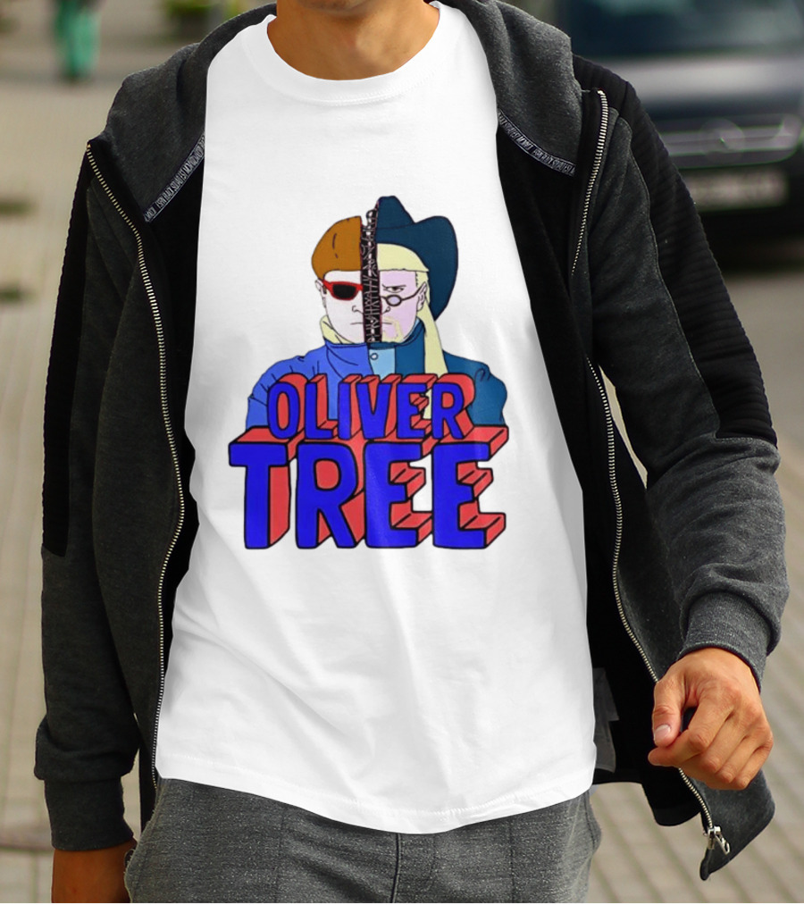 Oliver Tree Split Face Cowboy And Bowl Cut Red Blue T-Shirt