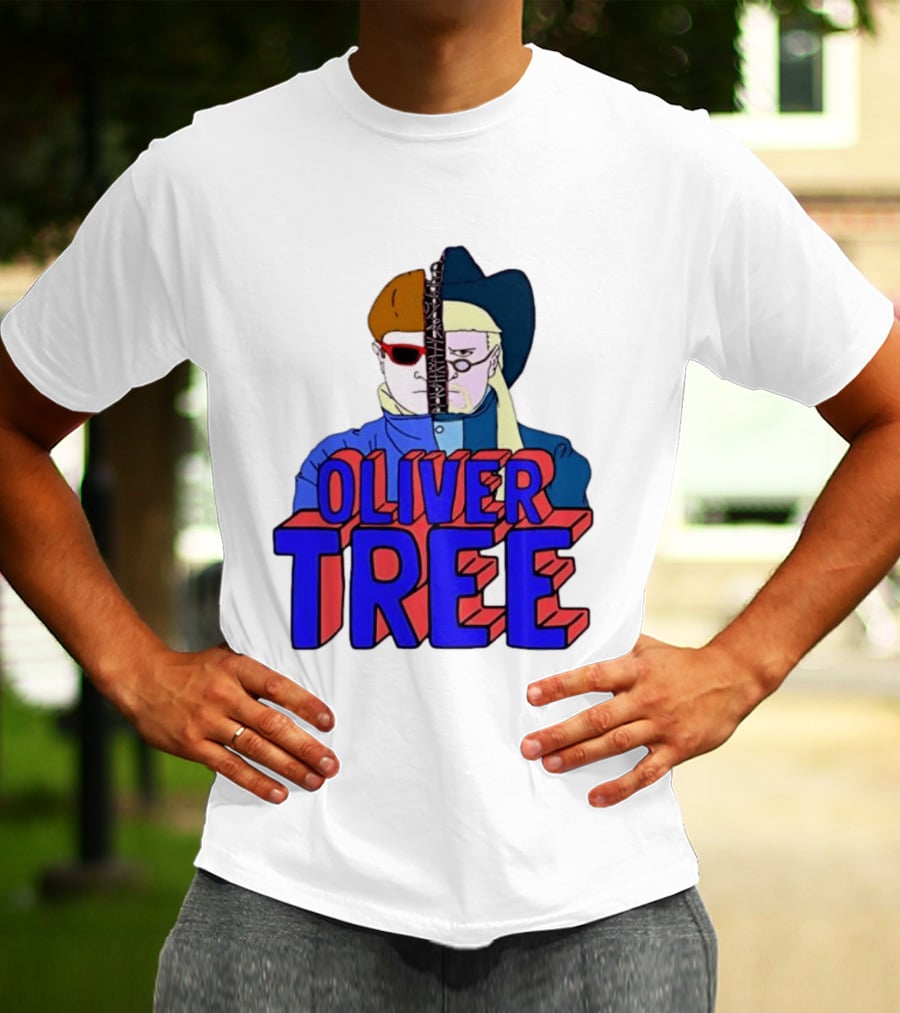 Oliver Tree Split Face Cowboy And Bowl Cut Red Blue T-Shirt