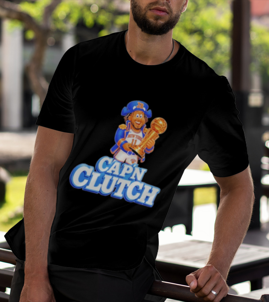 Cap'n Clutch Jalen Brunson New York Knicks Trophy Celebration T-Shirt