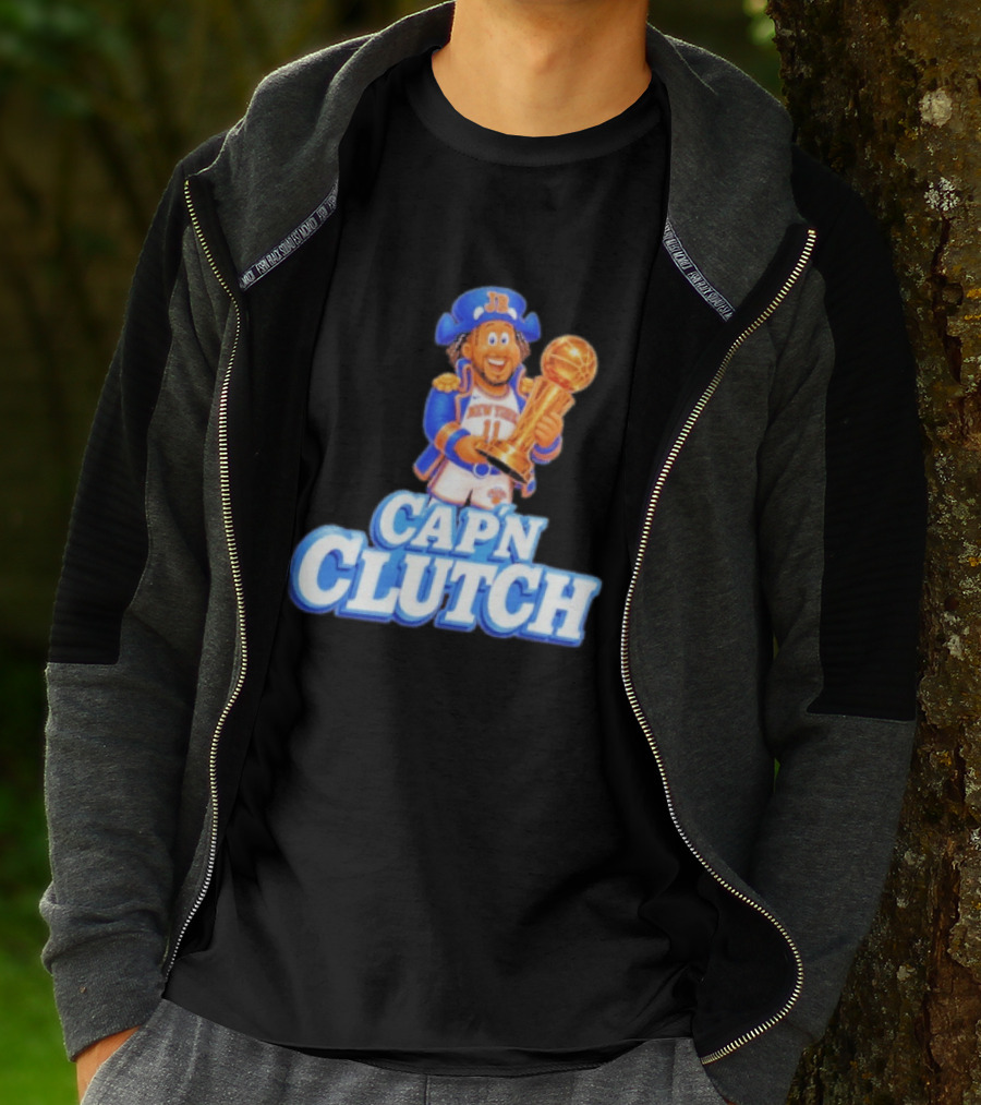 Cap'n Clutch Jalen Brunson New York Knicks Trophy Celebration T-Shirt