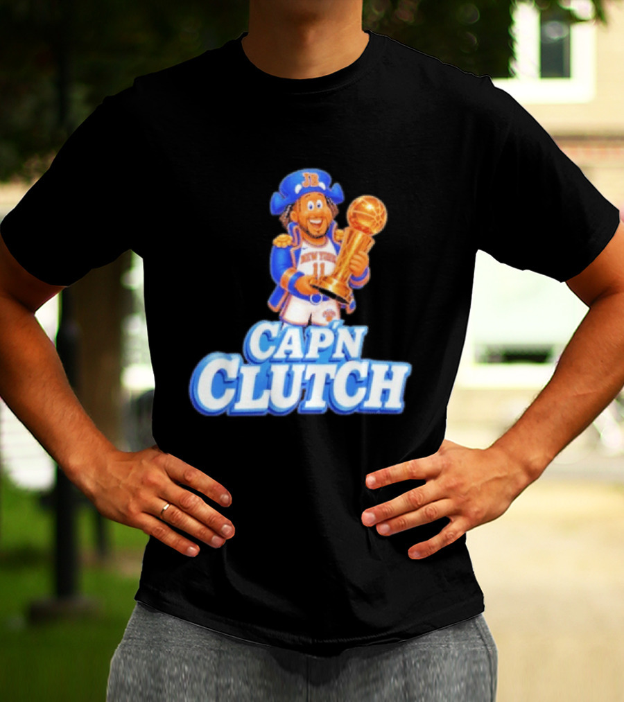 Cap'n Clutch Jalen Brunson New York Knicks Trophy Celebration T-Shirt