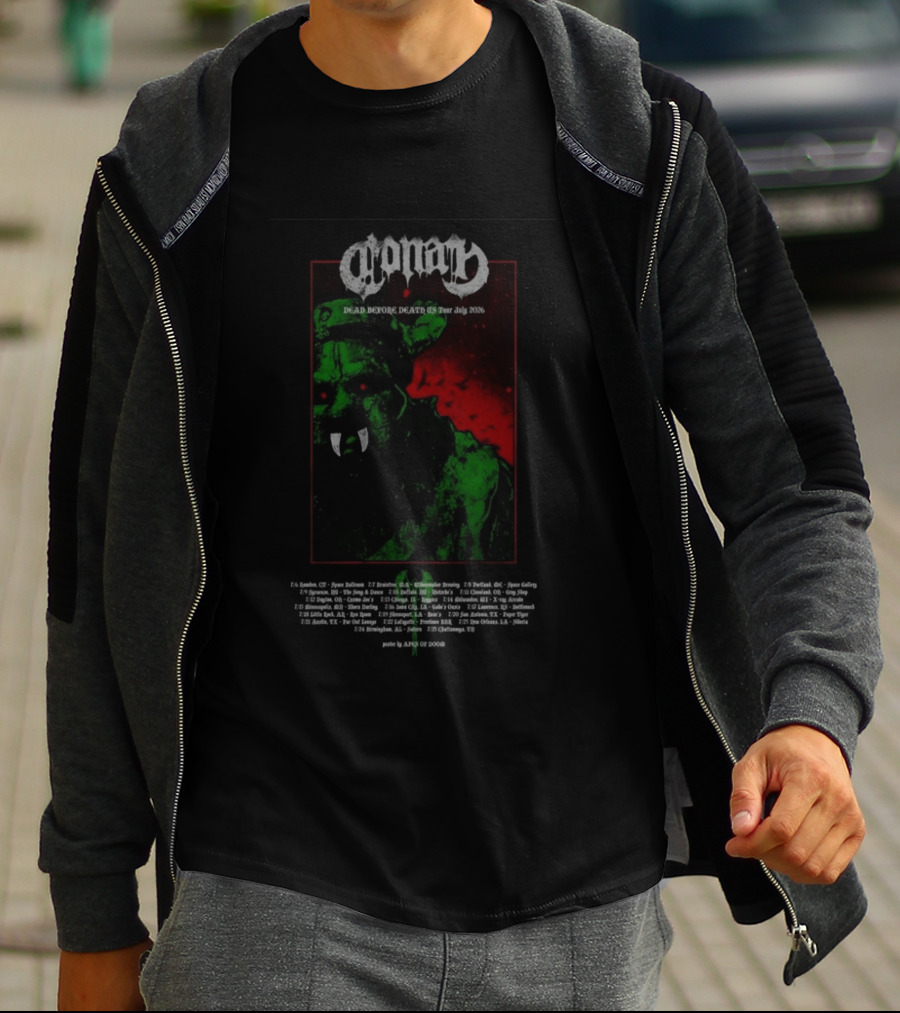 Conan Dead Before Death US Tour July 2026 Monster Art By King Of Doom T-Shirt