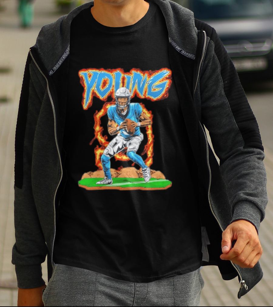 Panthers Young Football Player With Fire T-Shirt