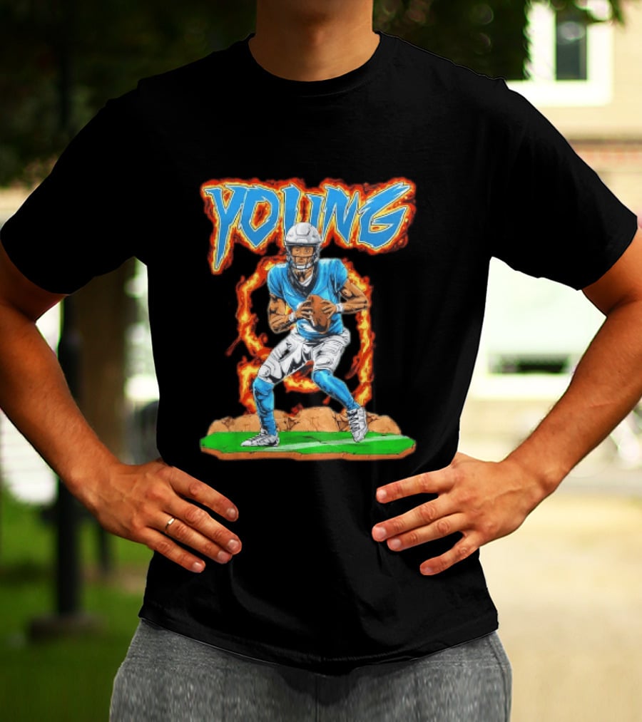 Panthers Young Football Player With Fire T-Shirt
