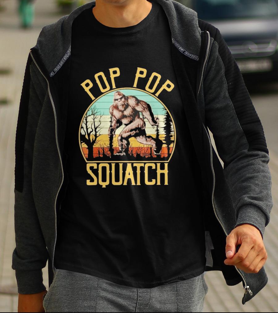 Pop Pop Squatch Bigfoot Vintage Forest Scene T-Shirt