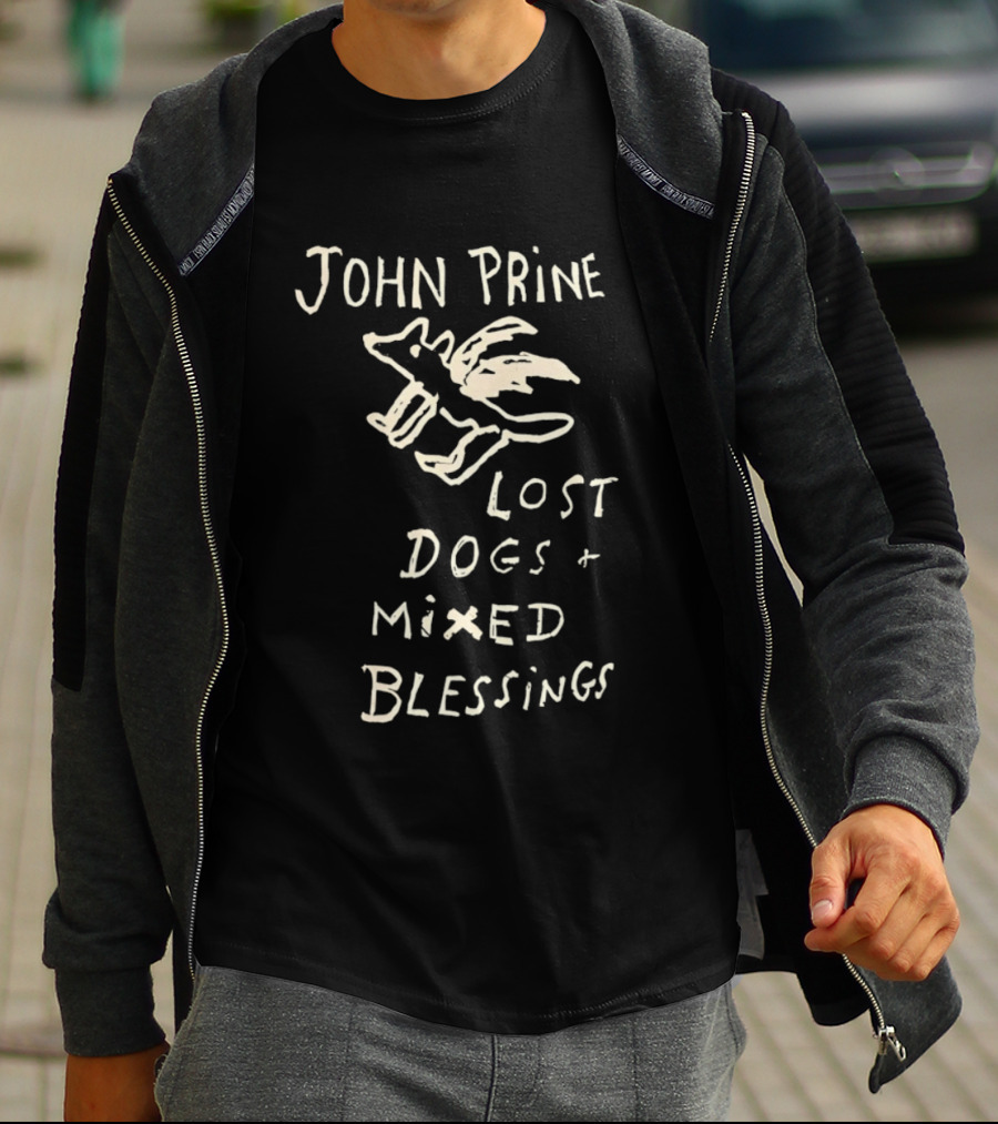 John Prine Lost Dogs Mixed Blessings Hand Drawn Dog T-Shirt