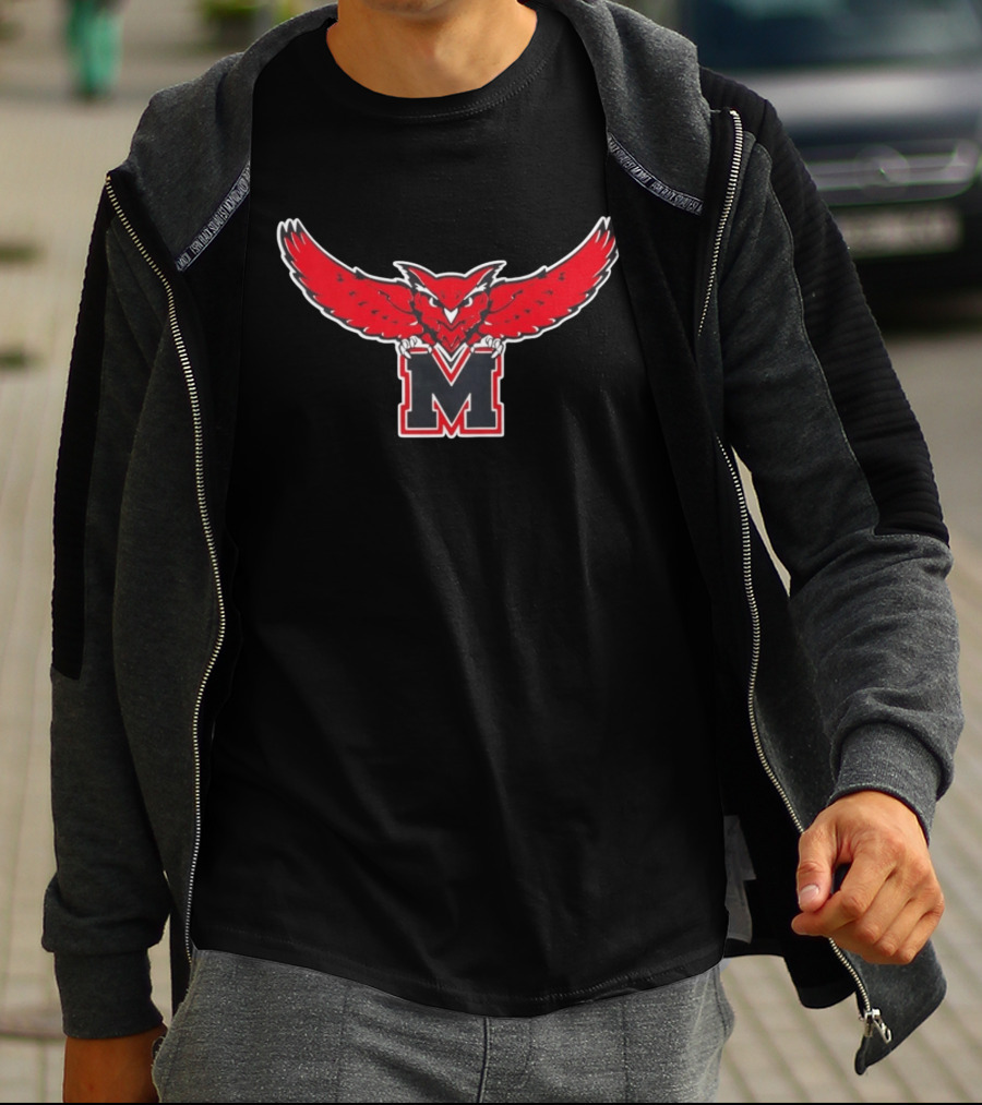 Red Owl On M Emblem With Spread Wings T-Shirt