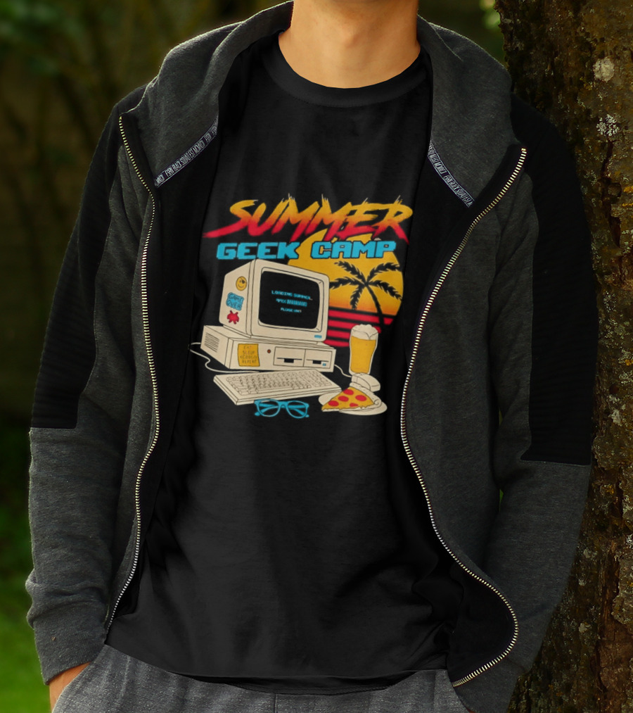 Summer Geek Camp Retro Computer Pizza And Palm Vibes T-Shirt