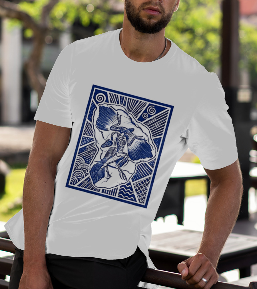 Archaeopteryx Fossil Linocut Prehistoric Bird Paleontology Biology T-Shirt
