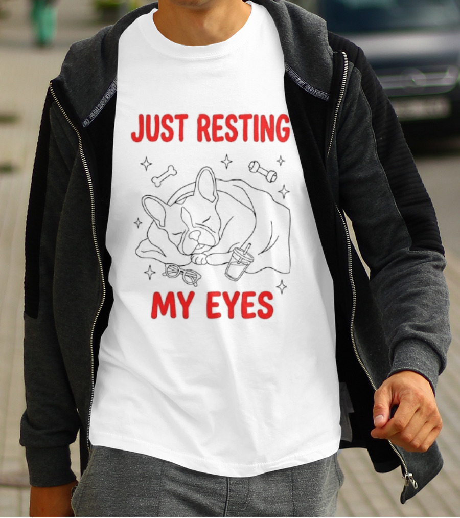 French Bulldog Just Resting My Eyes Cute Dog Sketch With Bones T-Shirt