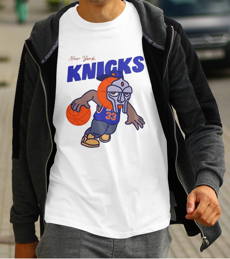 New York Knicks MF DOOM Basketball Mask Number 33 Dribbling T-Shirt