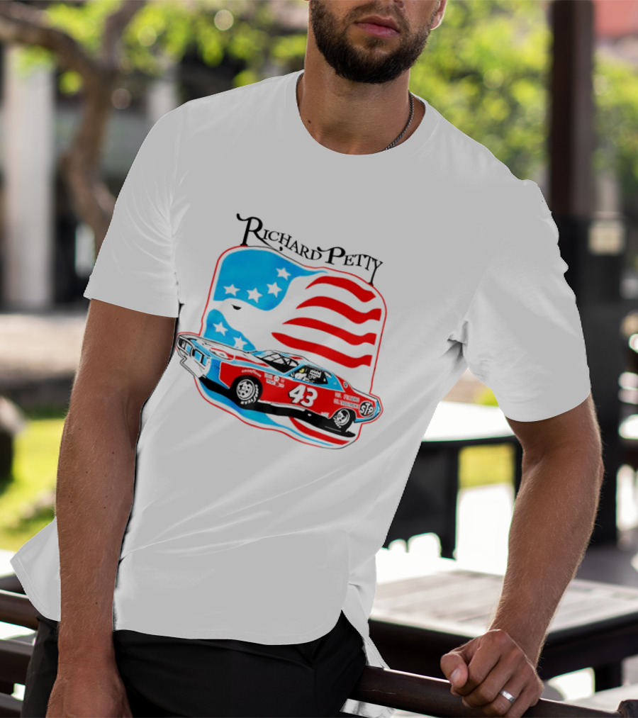 Richard Petty NASCAR Racing Car 43 STP American Flag T-Shirt