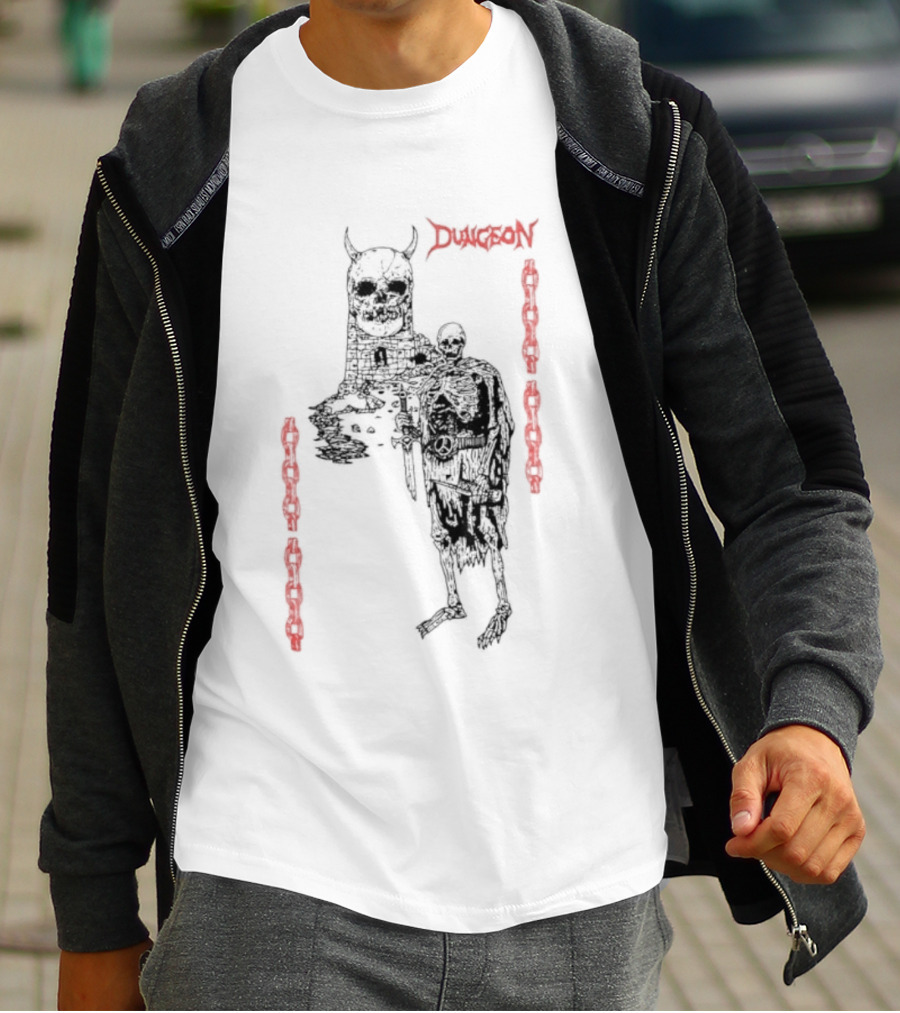 Dungeon Skeleton Warrior Heavy Metal Band Red Chains T-Shirt