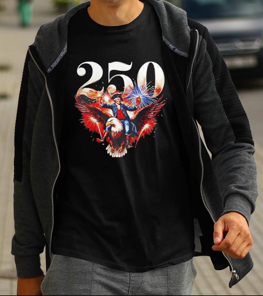 America 250 Founding Father Eagle Fireworks Beer 1776 Celebration T-Shirt