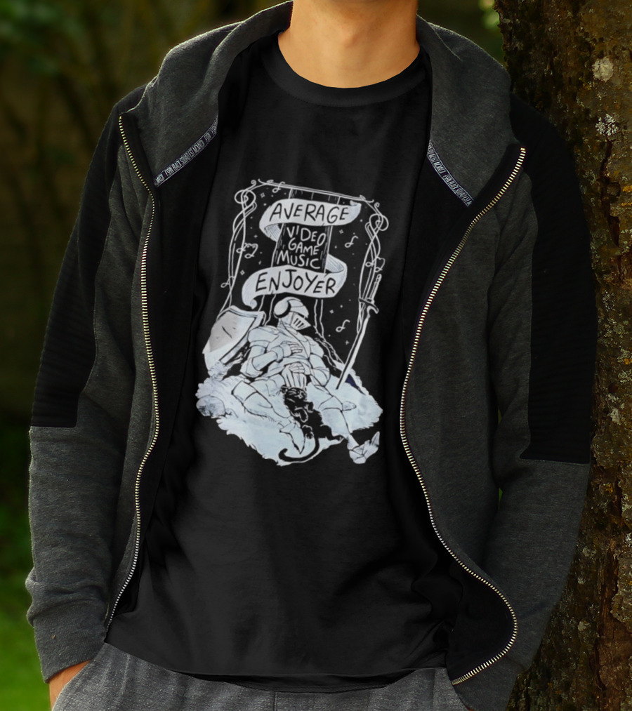 Average Video Game Music Enjoyer Knight Resting Under Stars With Cat T-Shirt