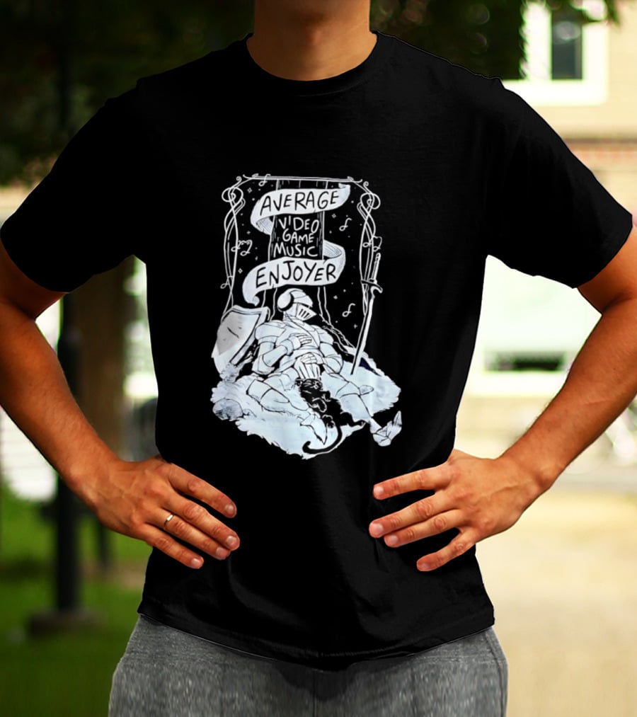 Average Video Game Music Enjoyer Knight Resting Under Stars With Cat T-Shirt