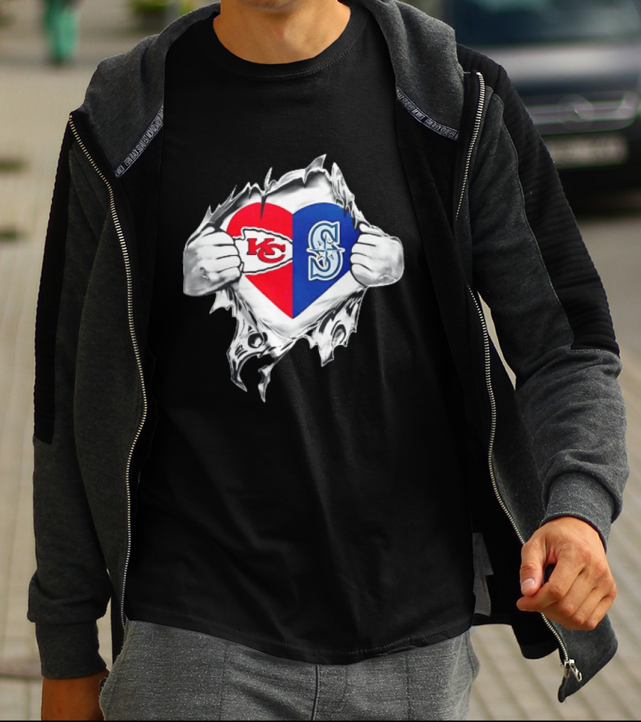 Kansas City Chiefs Seattle Mariners Ripped Heart T-Shirt