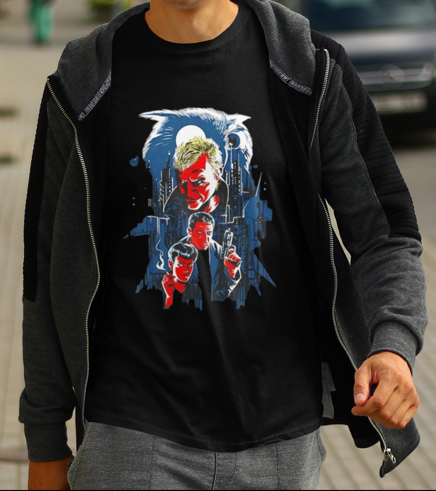 Blade Runner Tannhauser Gate Scene With Characters And Cityscape T-Shirt