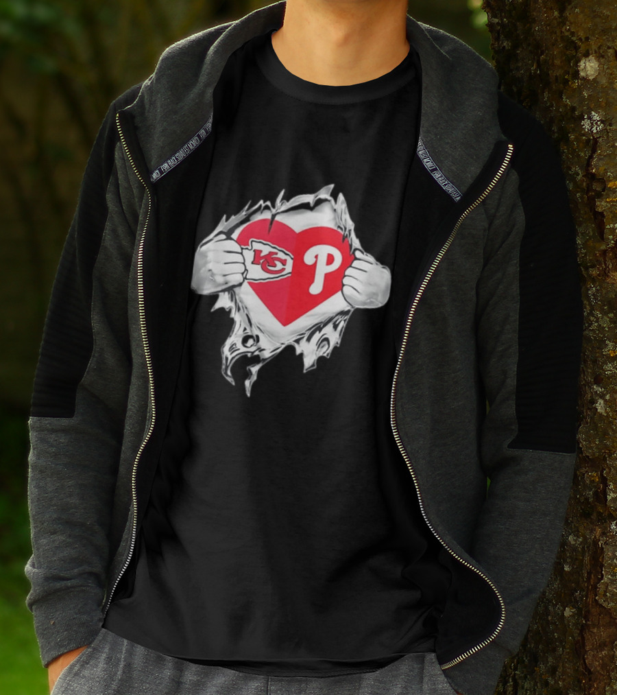 KC Phillies Rip Heart Chiefs Phillies Fan T-Shirt