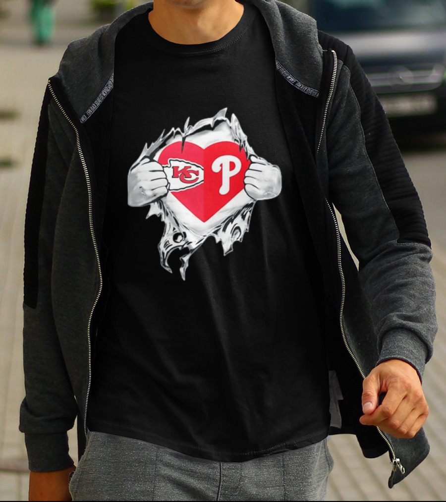 KC Phillies Rip Heart Chiefs Phillies Fan T-Shirt