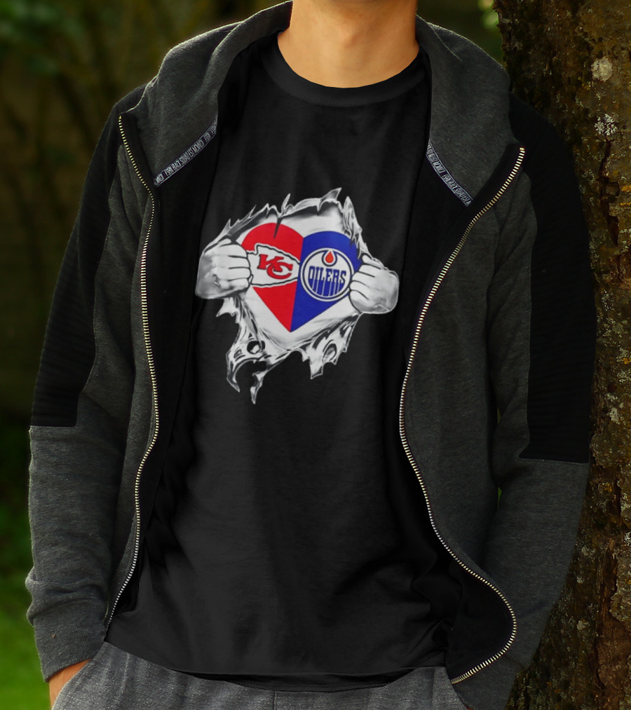 Love Heart KC Chiefs Edmonton Oilers Fusion T-Shirt