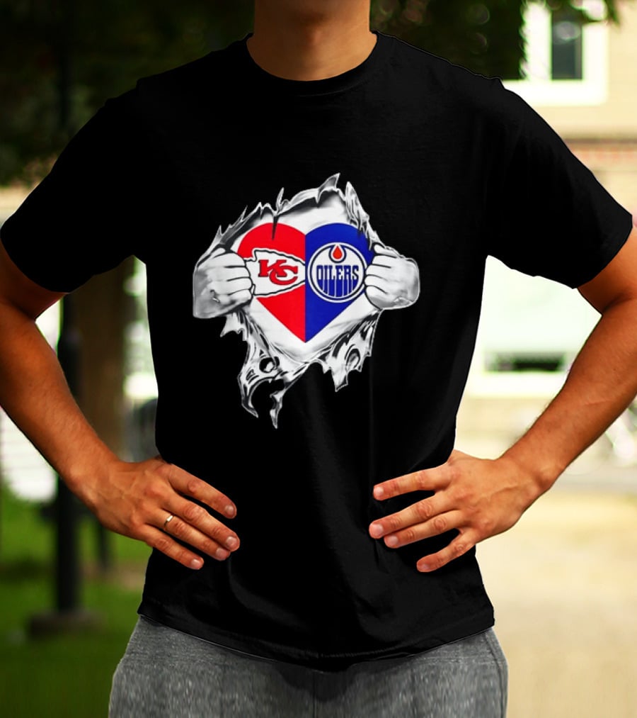 Love Heart KC Chiefs Edmonton Oilers Fusion T-Shirt