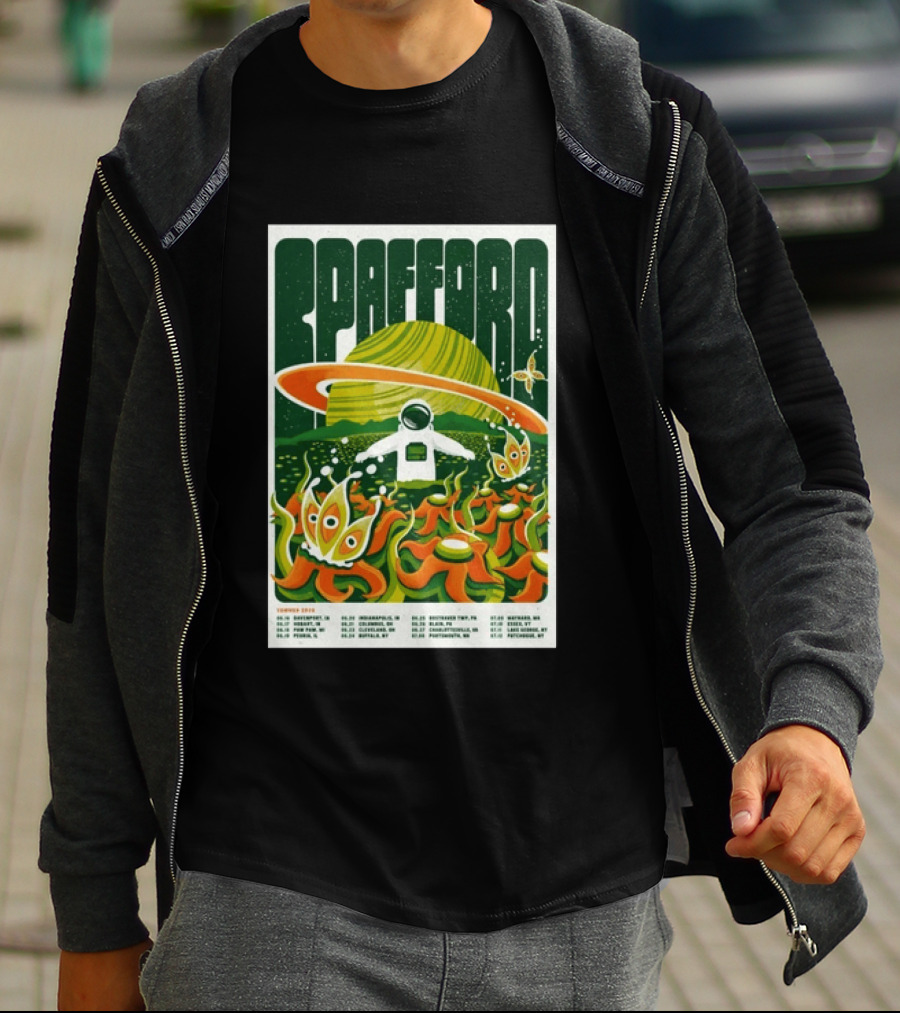 Spafford Summer Tour 26 Space Adventure Psychedelic Alien Astronaut Concert Dates And Locations T-Shirt